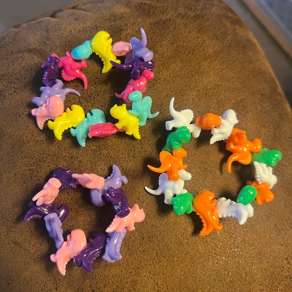 Colorful Dinosaur Lot of 3 handmade stretchy bracelets Mother and two kids set